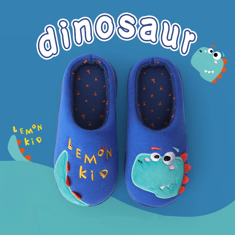 Детские хлопковые тапочки для мальчиков зимние домашние с милым единорогом и