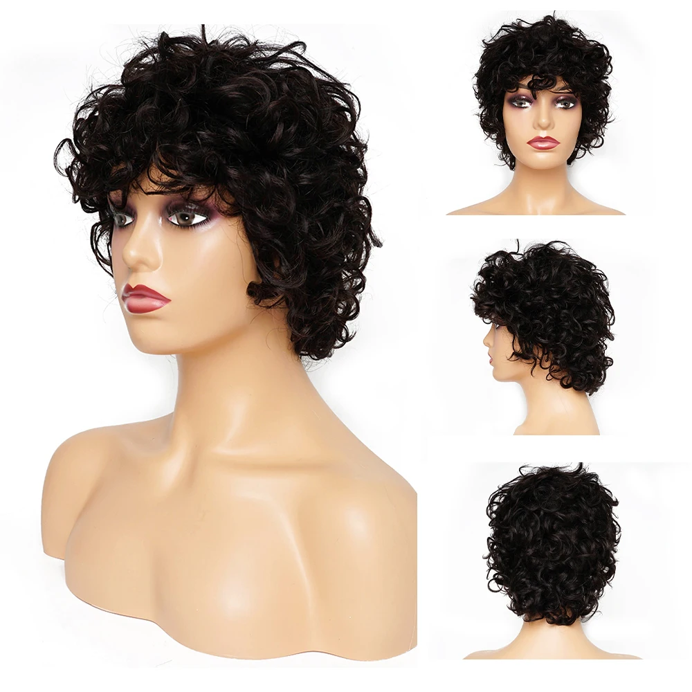 Kisshair натуральный цвет волнистые бразильские человеческие волосы парик машинное изготовление черные не Реми безклеевые парики от AliExpress WW