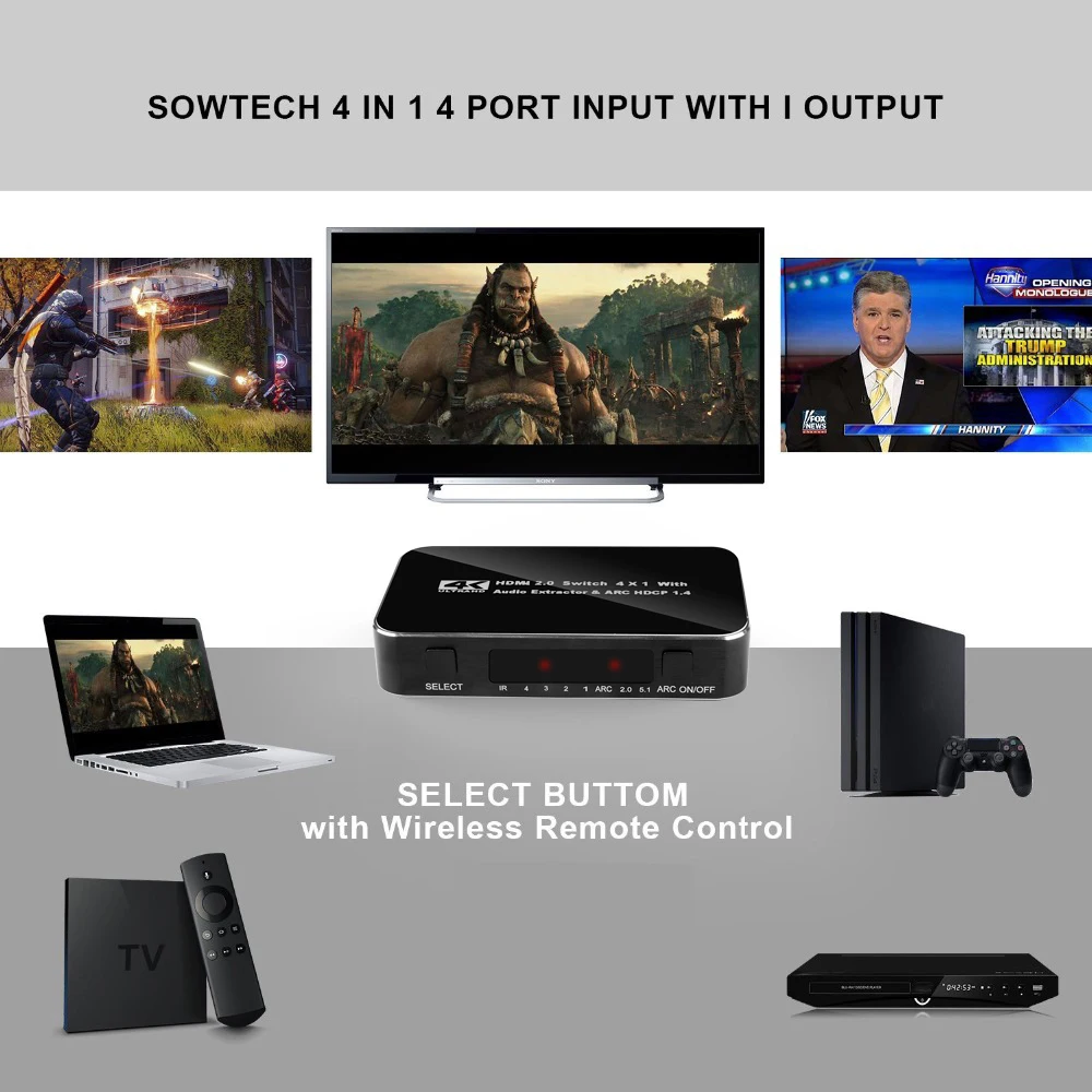KEBIDU UHD 4K 2 0 Разветвитель переключатель 4 в 1 аудио экстрактор с ARC HDCP 1080P для PS4 pro DVD