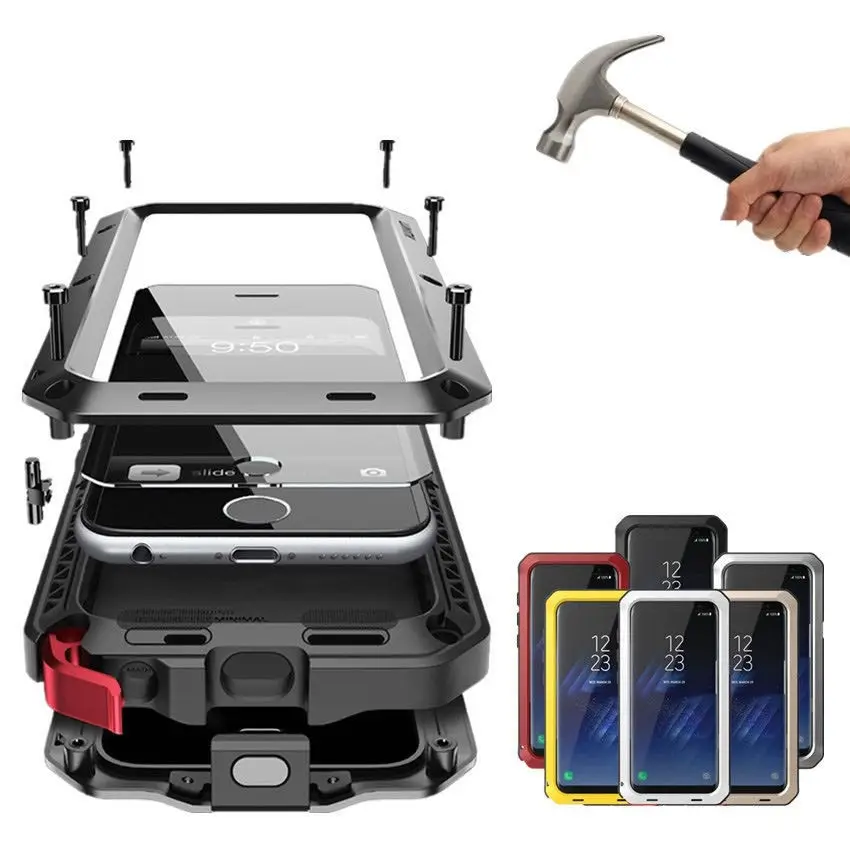 

Tempered glass Full Protective Luxury Doom Armor Metal Case Anti-knock Shockproof Cover For iphone 11 X XR Max 6 7 8 Plus