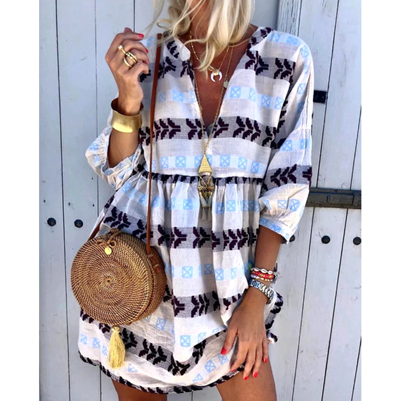 Повседневные женские платья Boho мини-светильник летние размера плюс повседневные