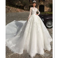elegant princess long sleeves sweet heart neckline wedding dresses sheer luxury tulle ball gown wedding gowns