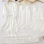 Кружевной женский Пижамный костюм, атласная сексуальная пижама, летняя Пижама с брюками, ночная рубашка с V-образным вырезом, комплект нижнего белья халат-кимоно