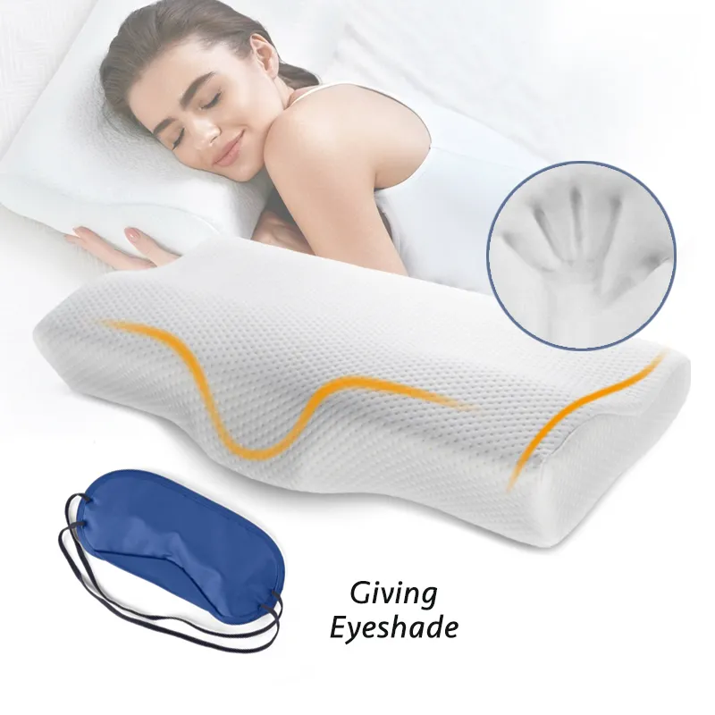 Almohada ortopédica de Memory Foam para cama, protección del cuello, memoria de rebote lento en forma de mariposa, salud, cuello Cervical, tamaño de 60/50 cm