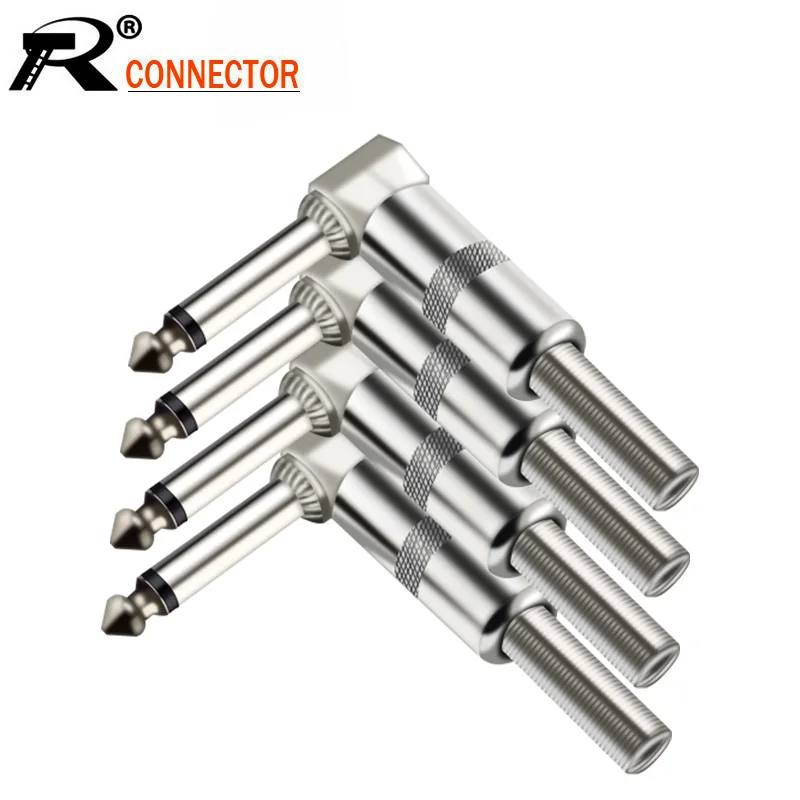 

10pcs/lot 1/4" Right Angle Plugs 6 Corners with Spring 6.35mm male Mono plug connector 6.3MM JACK Plug for electric guitar pedal