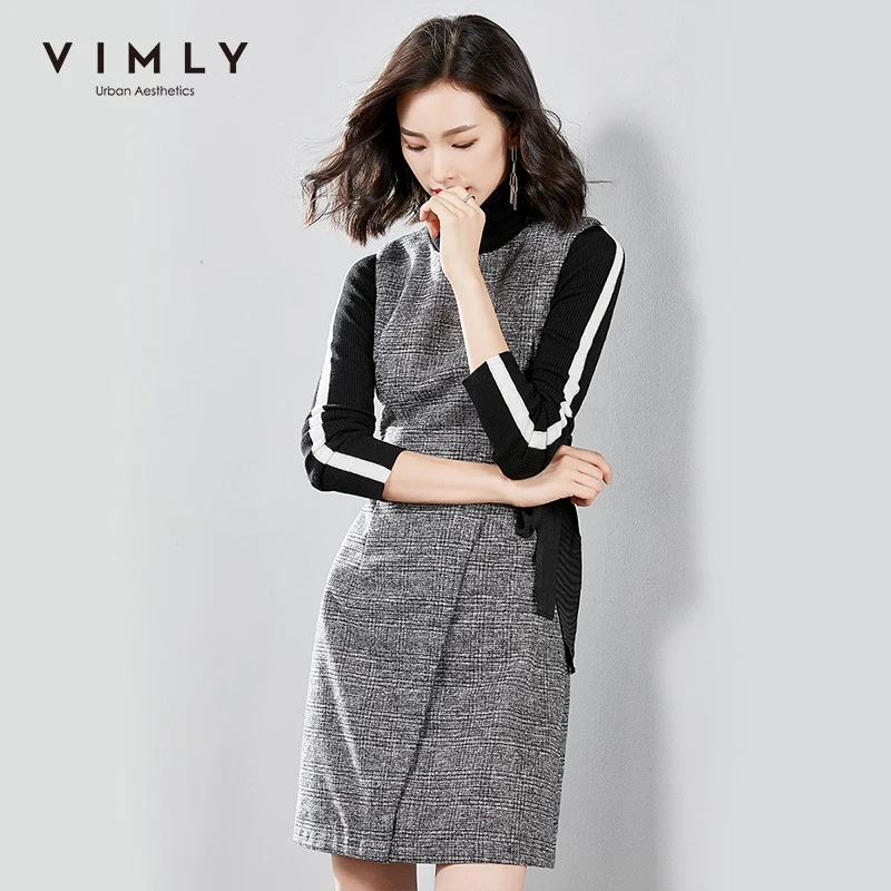 Женское винтажное клетчатое платье жилет Vimly вязаное с круглым вырезом и длинным