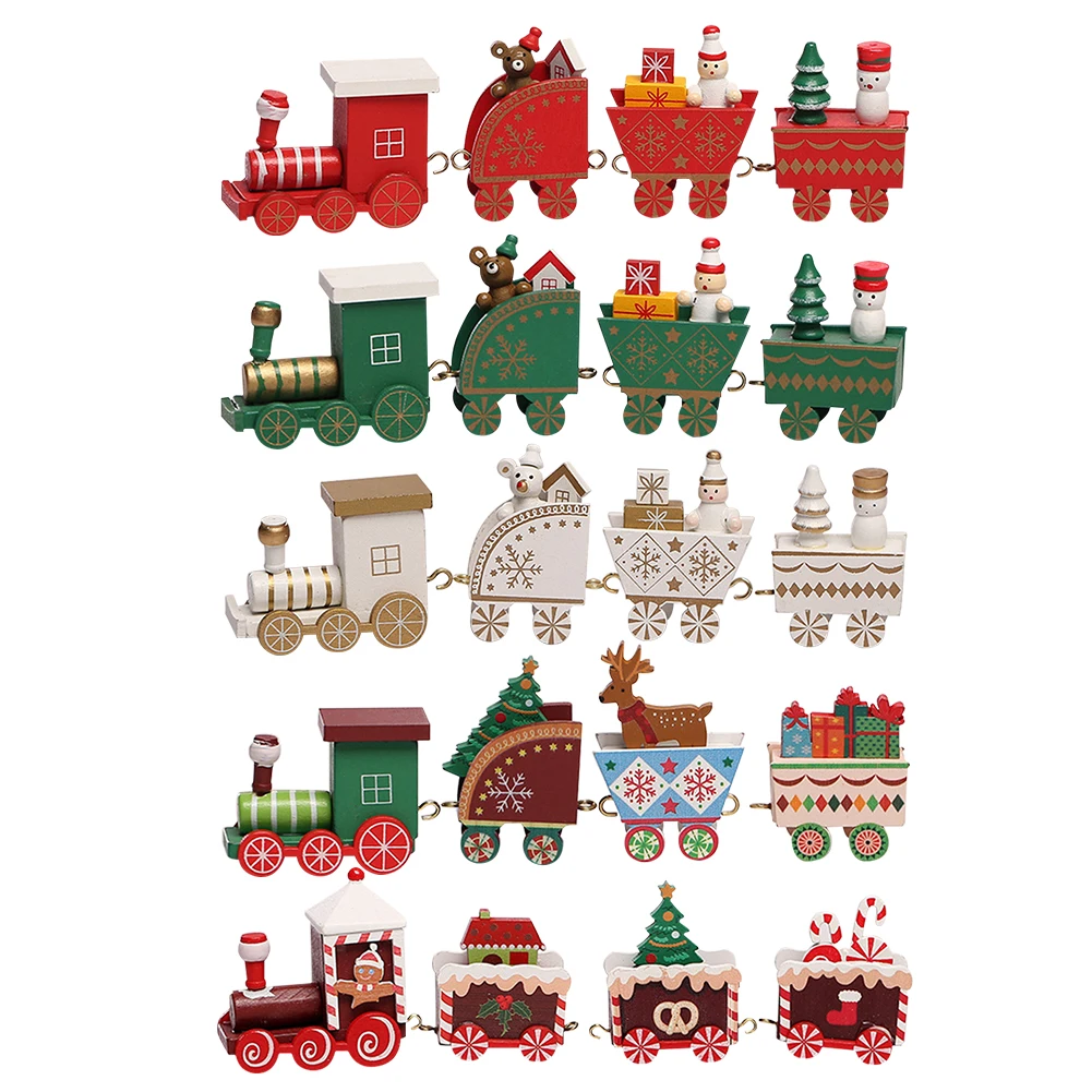 

Christmas Wooden Train Ornament Festive Desktop Shop Window Cartoon Santa Elk Craft Kid Toy Gift Home Party Decor