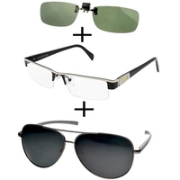 3pcs titanium progressive multifocal reading glasses men women alloy polarized sunglasses pilot sunglasses clip
