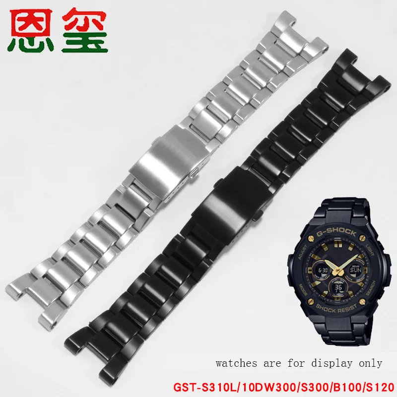 

Replacement strap Stainless steel watchband Special interface black silver bracelet For GST-S310L/DW300/S300/B100/S210 series