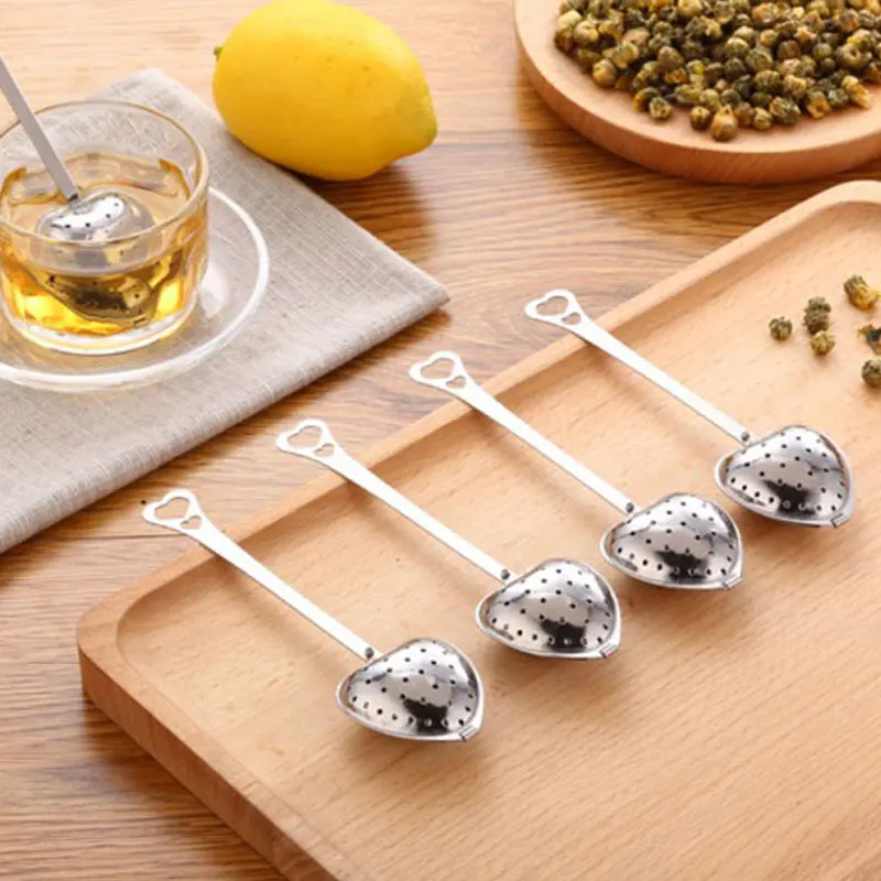 Инфузионное чайное ситечко в форме сердца из нержавеющей стали с ложкой 4*14