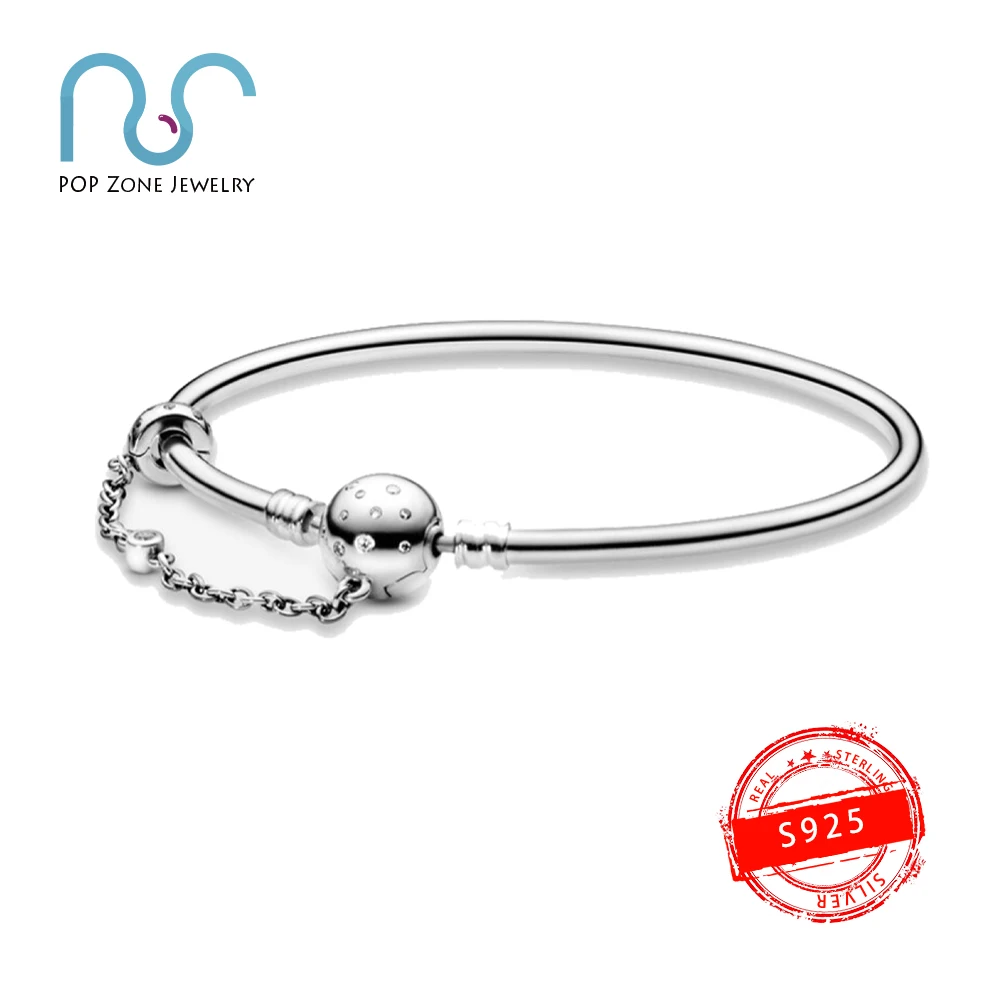 

Fit Original Pan Charm Bangle S925 Sterling Silver Bangle Round Bead Chain Buckle Bangle Female Brand New Limit Jewelry Gift