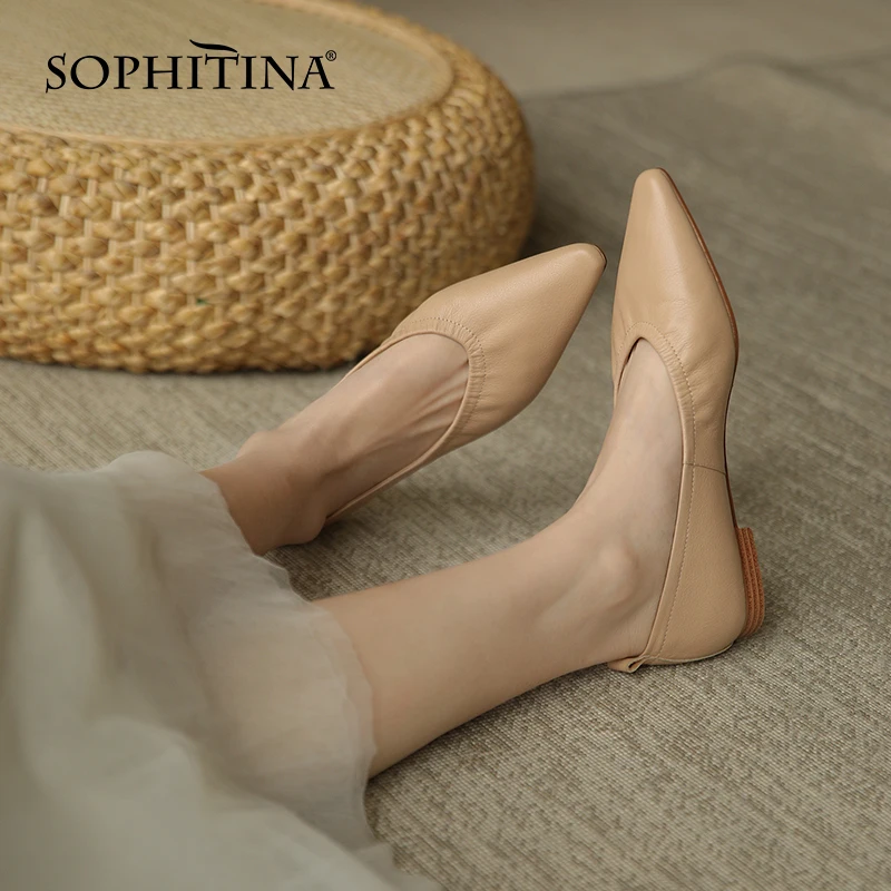 

SOPHITINA Women Flats Concise Genuine Leather Handmade Shoes Shallow TPR Soft Breathable Comfort Casual Office Lady Shoes DO122