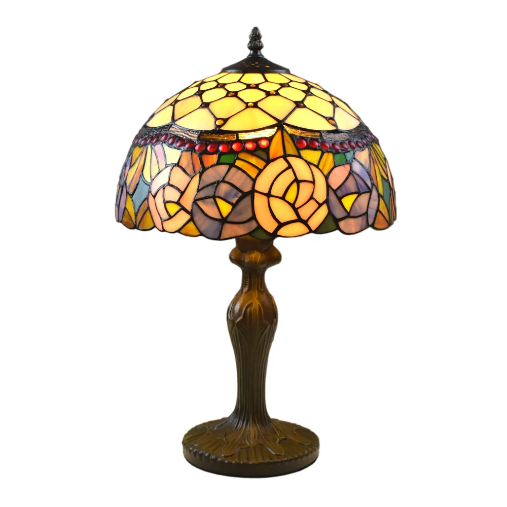 Настольная лампа освещение для стола 12 дюймов витражное стекло с абажуром розы
