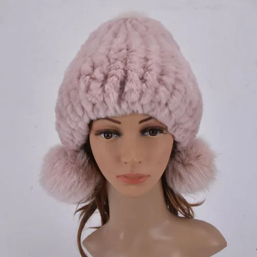 Leather pink adult Детские меховые шапки, натуральный мех кролика Рекс, теплые зимние шапки для мальчиков и девочек, меховая шапка, вязаная шапка с заячьими ушками для мамы и ребенка - Цвет: Leather pink adult