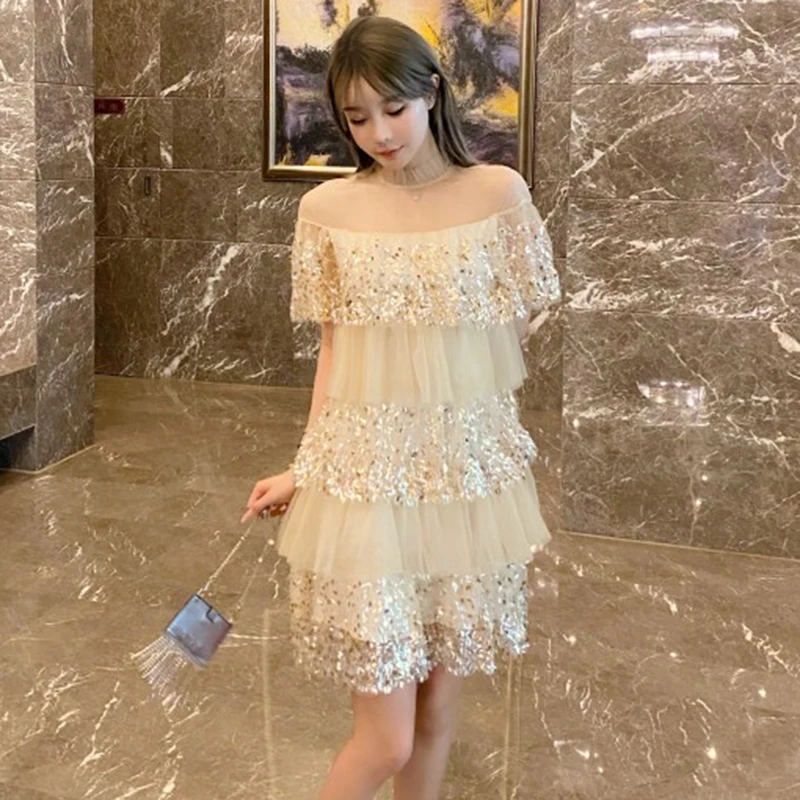 

Luxury Summer Mini Dress Women Stand Neck Short Sleeve Party Dress Vintage Pleated O-Neck Runway Office Loose High Waist C046