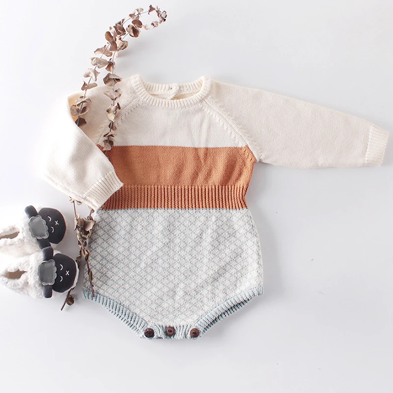 Комбинезон для новорожденных девочек вязаный детский осенний комбинезон боди в