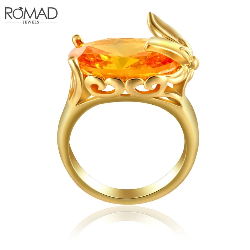 Кольца ROMAD с большим желтым кристаллом женские обручальные ювелирные украшения