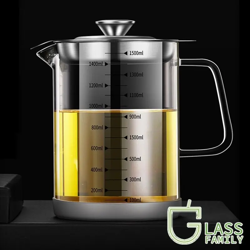 

GF Cooking Grease Container Glass Oil Storage Can with Stainless Steel Strainer for Storing Frying Oil and Cooking Grease Items