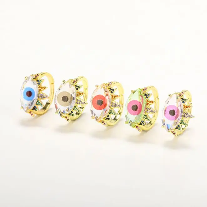 

Bohemian Rainbow Turkish Lucky Evil Eye Adjustable Rings For Women Blue Devil Eyes Crystal Ring Enamel Jewelry Mujer Bijoux