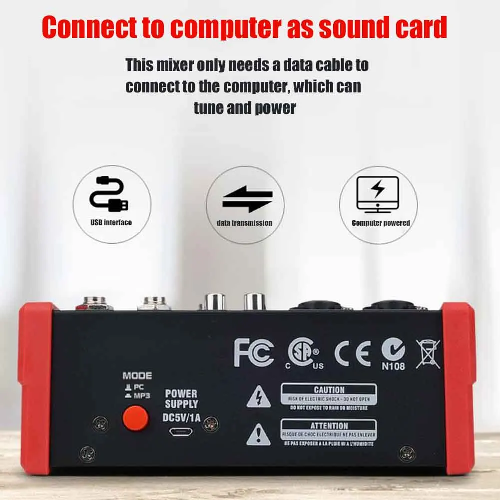

4 Channels Studio Home USB 5V Stage Bluetooth Stereo Protable DJ Console Live Performance Mini Audio Mixer Sound Card Music KTV