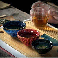 new design flower shaped teacup ceramic teaware traditional skill tenmoku glazed tea cup set elegant colored drinking mug