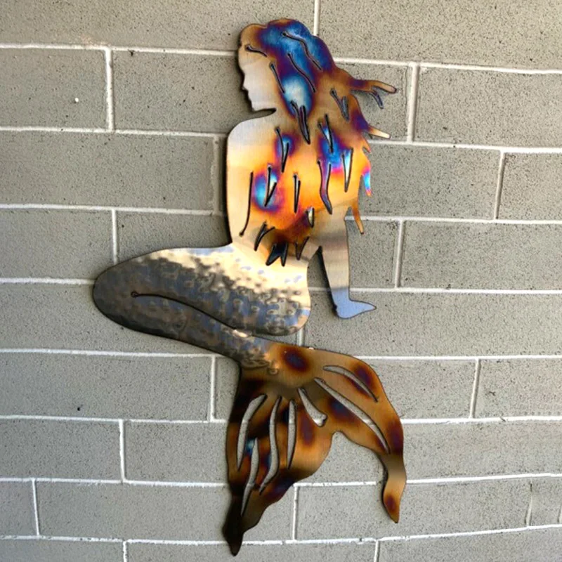 

Metal Wrought Iron Mermaids Crafts Mermaids Metal Wall Art for Home Garden Beach Decoration HK3