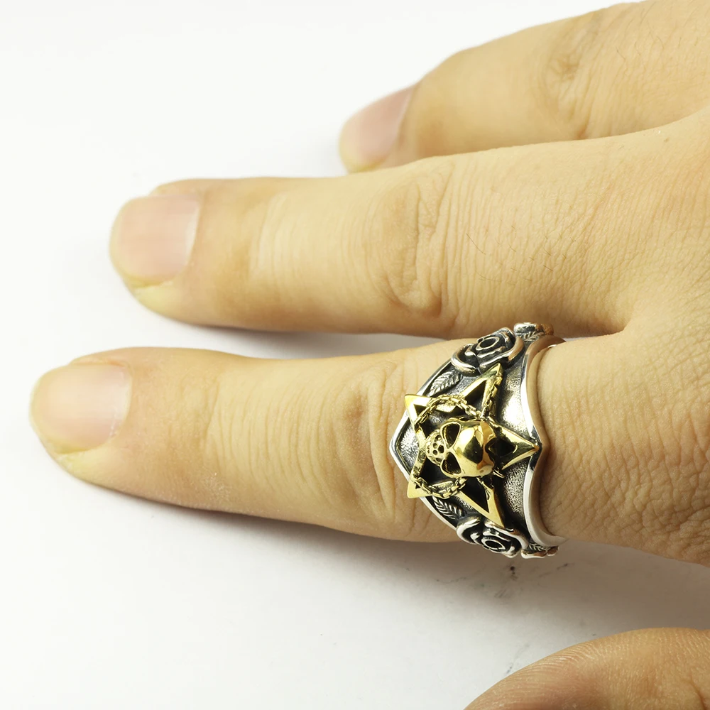 Резьба по цвету розы в стиле панк-рок серебро 925 пробы кольцо викингов череп