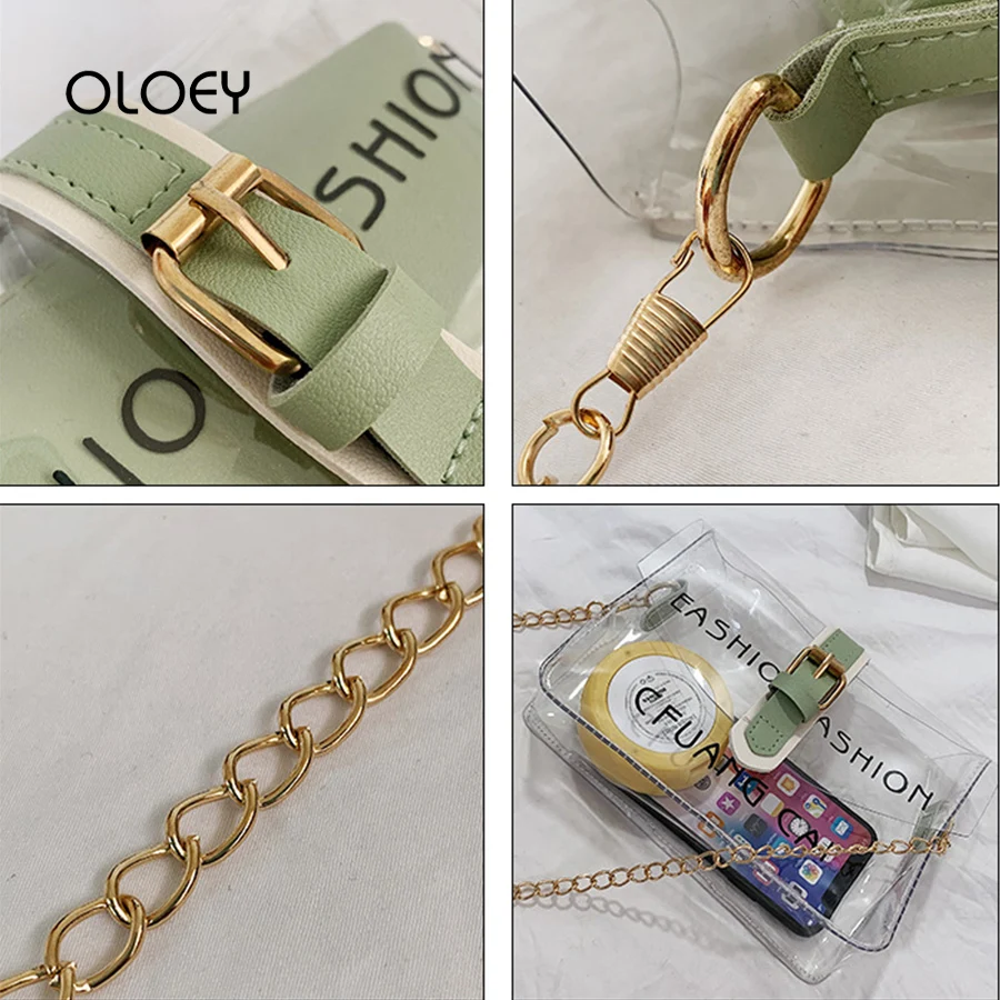 

Transparent Clear pvc chain small square bags Women's designer handbag Females PU Leather candy shoulder bag Women Messenger Bag