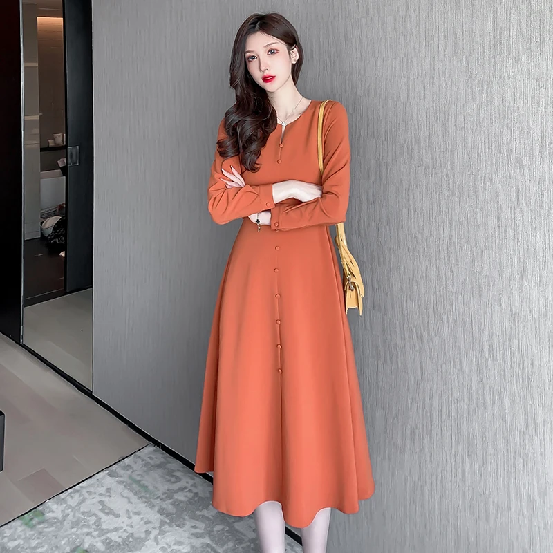 EAD 2020 spring new women's large size waist long-sleeved dress female Korean temperament long office lady | Женская одежда