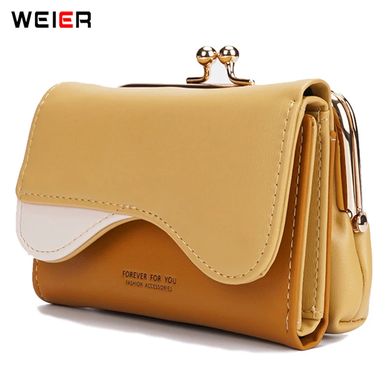 

Brand Designer Separable Clip Coin Purse Women Short Wallet Panelled Pu Leather Female Wallets Small Trifold Card Holder
