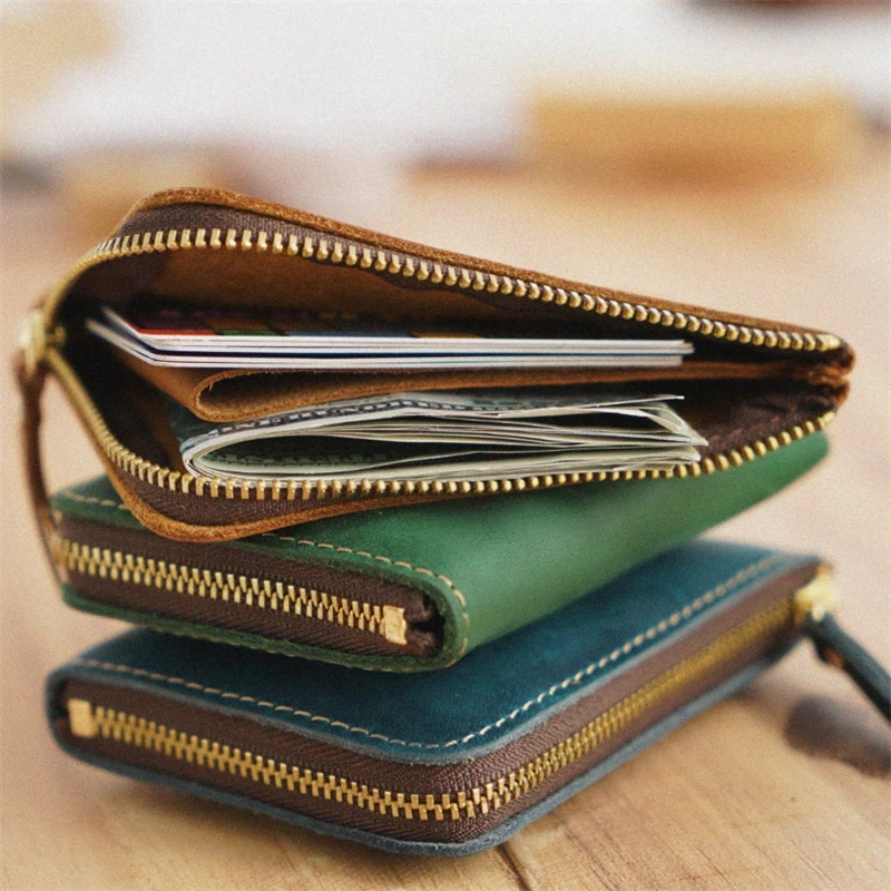 

Genuine Leather Credit ID Card Holder Vintage Fashion Coin Purse Small Wallet Clutch Zipper Clamp For Money