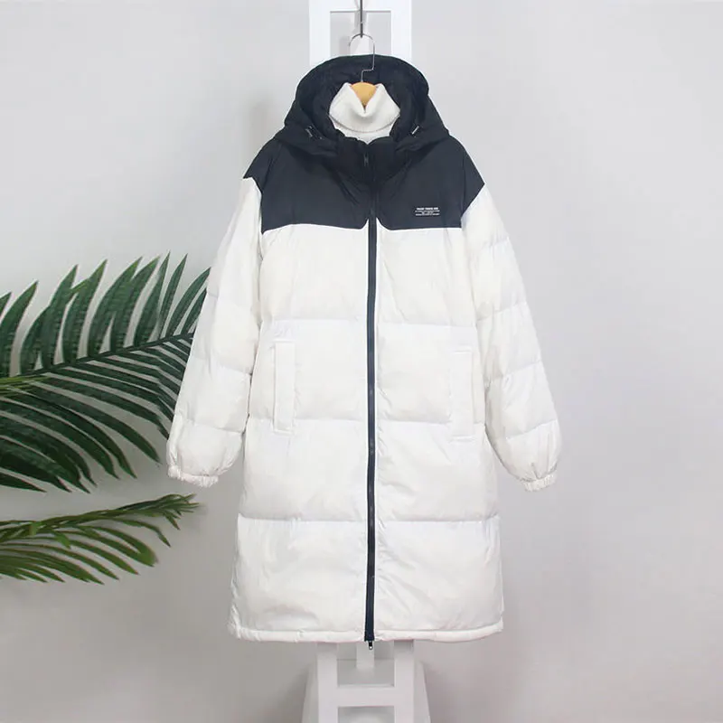 Long Winter Women Down Jacket Stand Collar Stitching Men Women The Same Warm Coat 2021 New Casual Large Size Loose Female Parkas