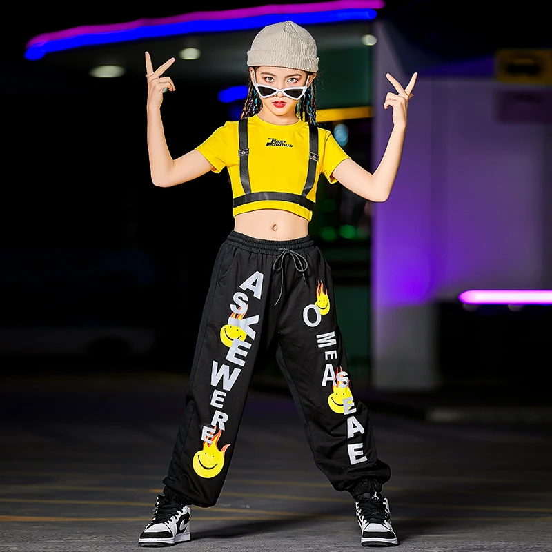 

Ballroom Hip Hop Dance Clothes For Girls Summer Casual Street Dance Clothing Cute Tops Pants Kids Jazz Show Wear 120-170