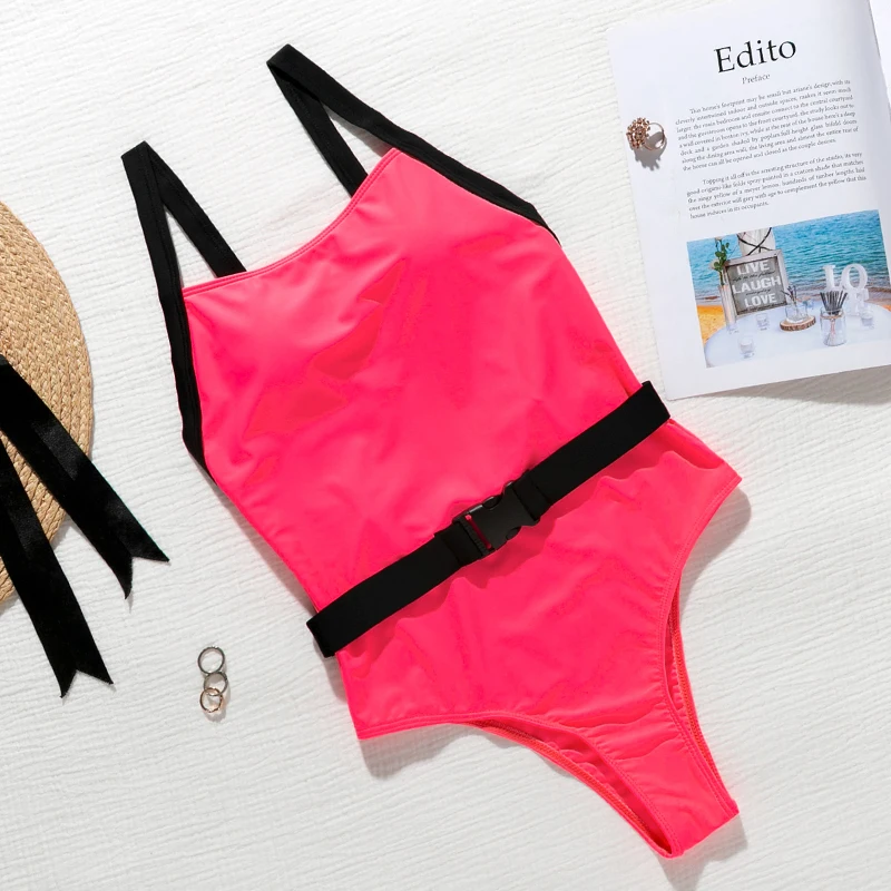 Mossha неоновый зеленый купальник женский цельный пуш ап купальный костюм