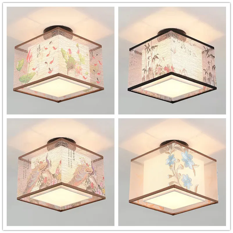 Потолочные светильники в китайском стиле светодиодная лампа с абажуром из ткани
