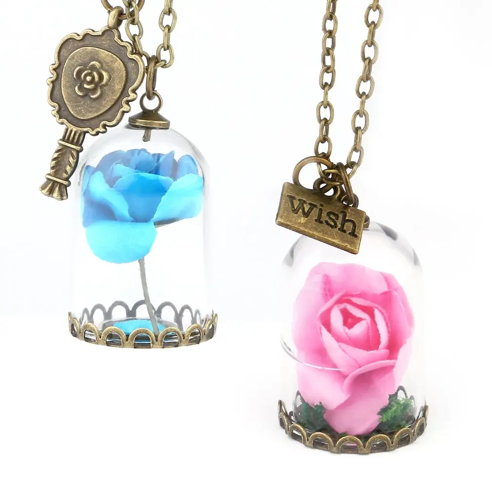 Для женщин Террариум стеклянная бутылка ожерелье романтические сушеные цветы