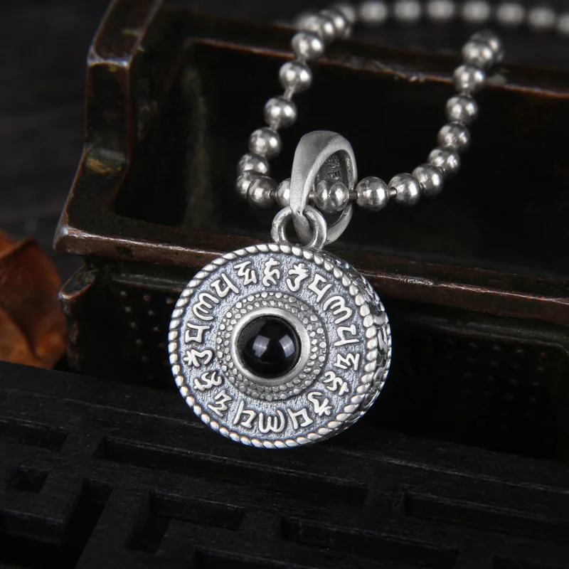

Real S999 Sterling Silver Retro Hollow Bracket Rotating Inlaid Zircon Transport Pendant Exquisite Commemorate Gift Jewelry