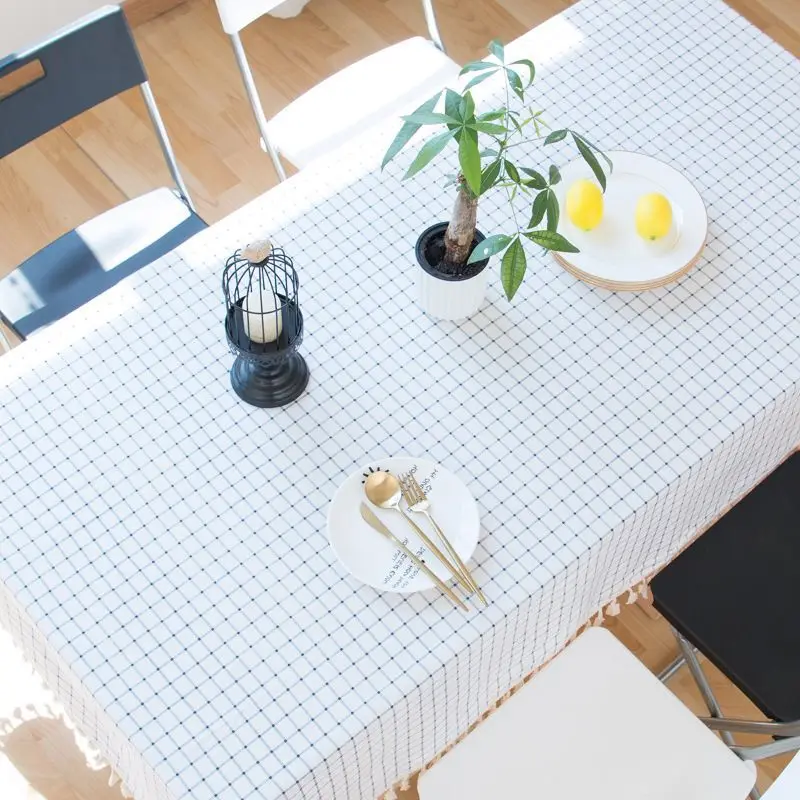Plaid White Rectangle Tablecloth Waterproof Faux Cotton Linen Kitchen Dinning Coffee Table Cloth Cover Obrus Tafelkleed Mantel | Дом и сад