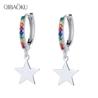 925 sterling silver earrings for women colored zircon new fashion popular five pointed star ear jewelry gift