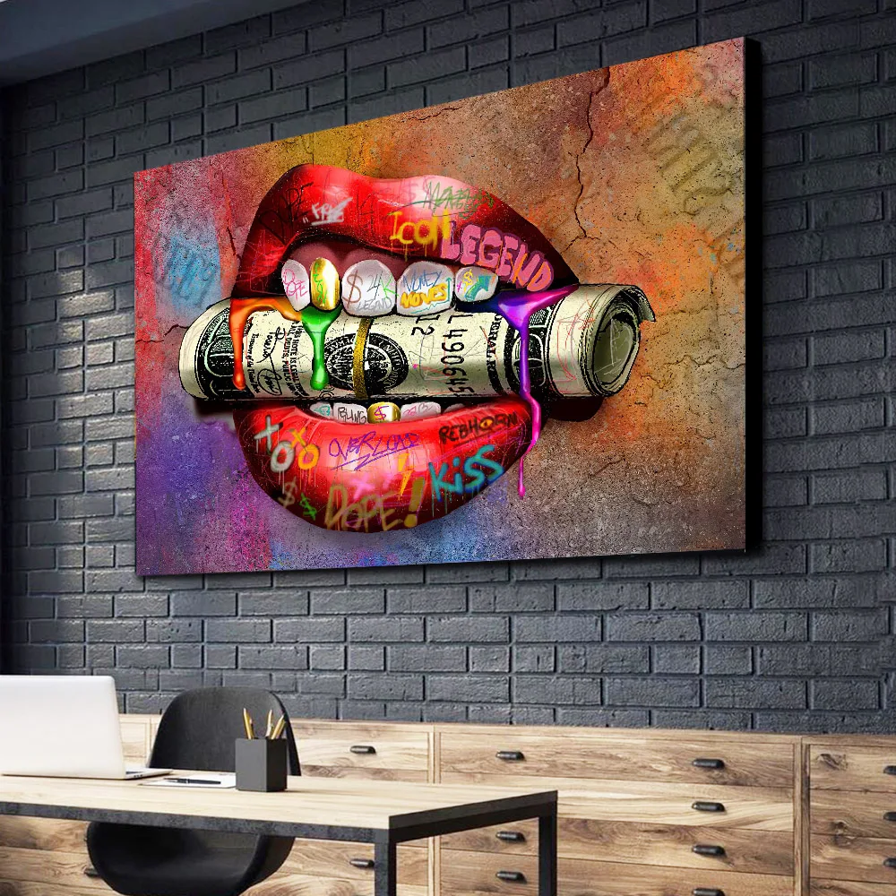 Картина холст искусство деньги в рот настенное декор комнаты арт плакат портада