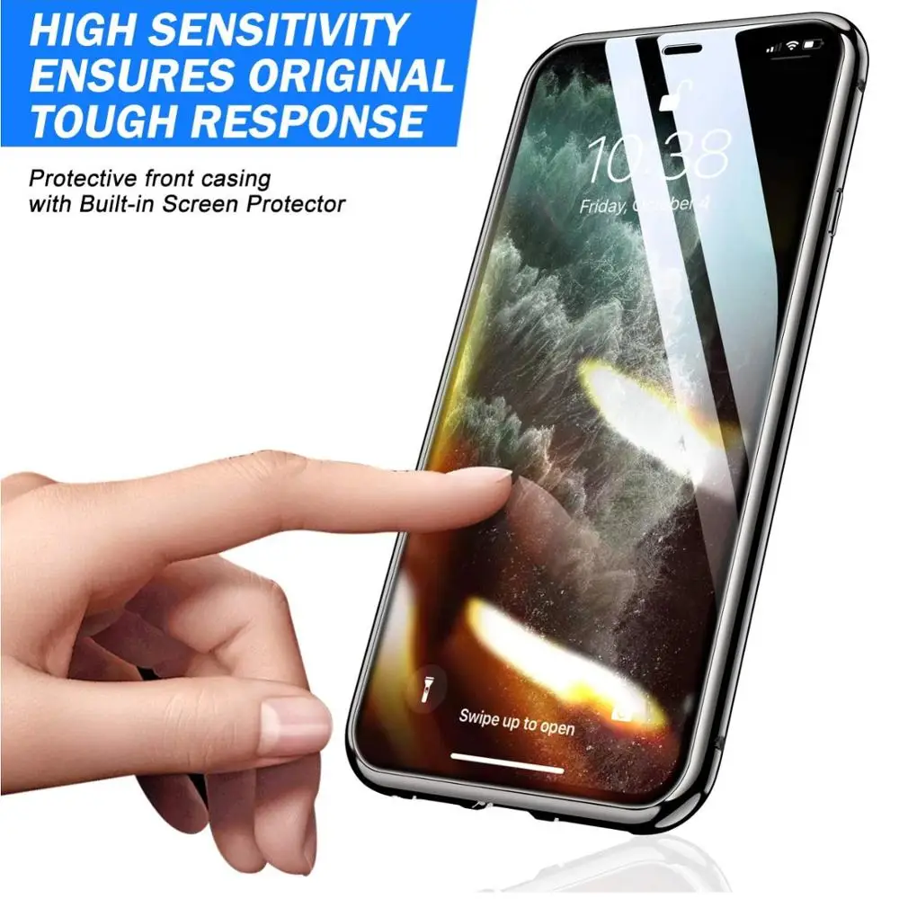 Magnetic Adsorption Case for iPhone 11 Pro Max XS Max XR X Double Side Tempered Glass Metal Cover for iPhone 12 7 8 Plus 13 Mini