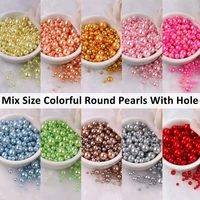 multi size 34568mm colorful beads with hole round pearl acrylic imitation pearls diy for jewelry making craft garments sew