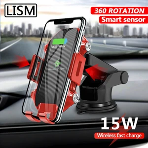 lism wireless charger car phone holder smart sensor auto shrink 15w fast charging air vent mount mobile phone stand holder free global shipping