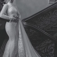 luxury dubai muslim mermaid lace wedding dress 2020 vestido de noiva long sleeve arabic wedding bridal gowns robe mariee