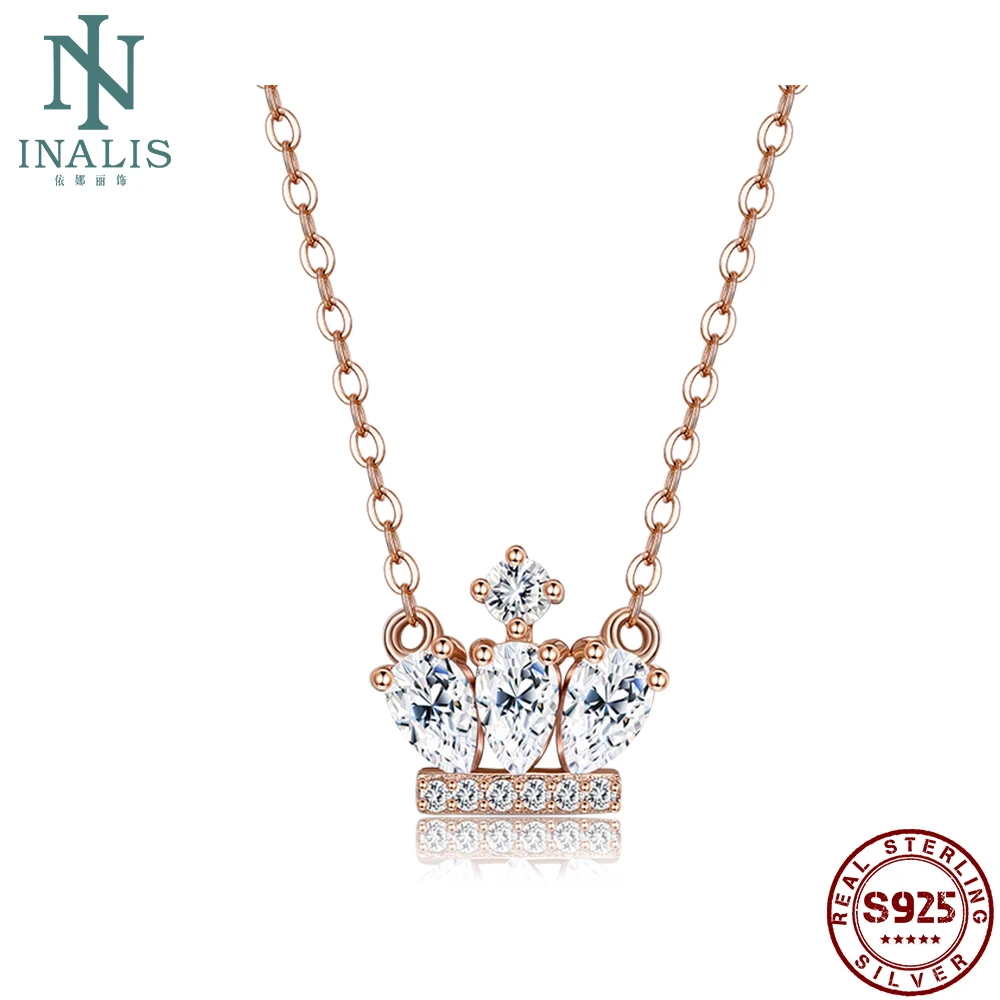 

INALIS 925 Sterling Silver Pendant Necklaces For Women The Crown Is Inlaid With Zircon Pendant Necklaces Party Fine Jewelry Gift