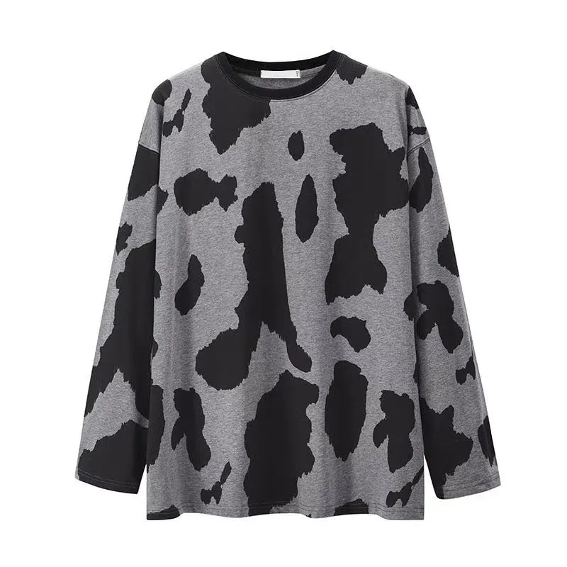 

Cow Printed Women's Tshirts Casual Long Sleeve Woman T-shirt Oversized Tops Spring Autumn Female T Shirt Basic Ladies Tee Tops