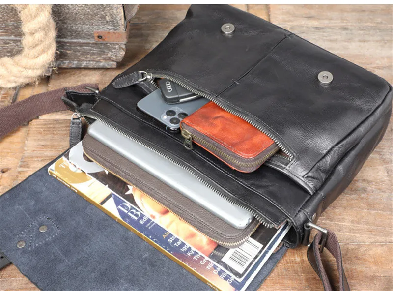 Casual men's genuine leather briefcase first layer cowhide portable bag mail bag daily shoulder messenger bag document bag