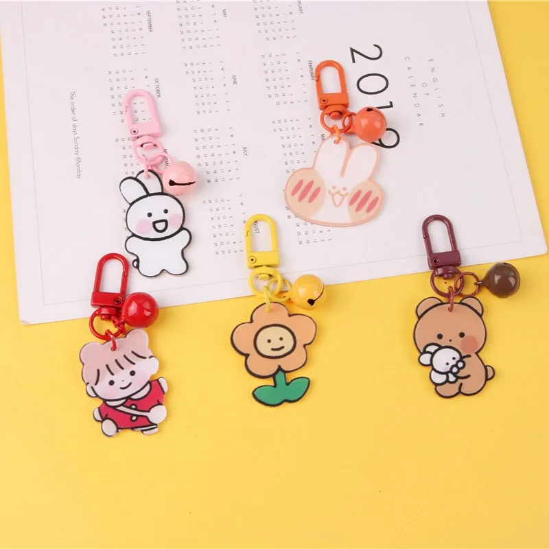 Модный милый брелок для ключей с кроликом медведем животным акриловый женщин