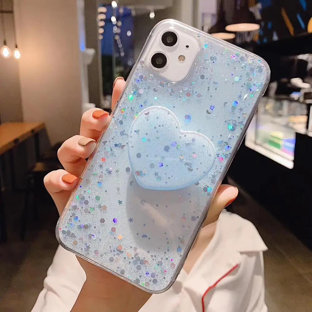 glitter powder Case For iPhone 6s 7 8Plus X XR XS Max holder Epoxy Soft TPU Phone Back Cover |