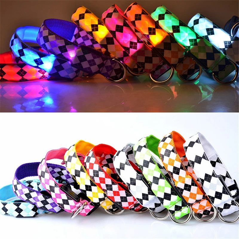 

Nylon LED Pet Dog Collar Night Safety Flashing Glow In The Dark Dog Leash Dogs Luminous Fluorescent Stripe Collars Luz Perro XW.